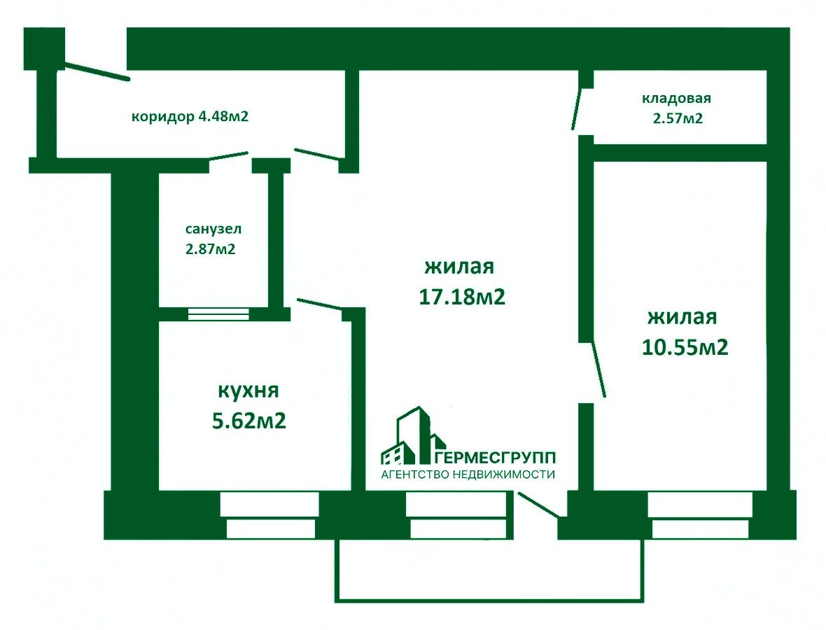 2-комнатная квартира по адресу Жодино, Деревянко ул., д. 2, 2-комн.