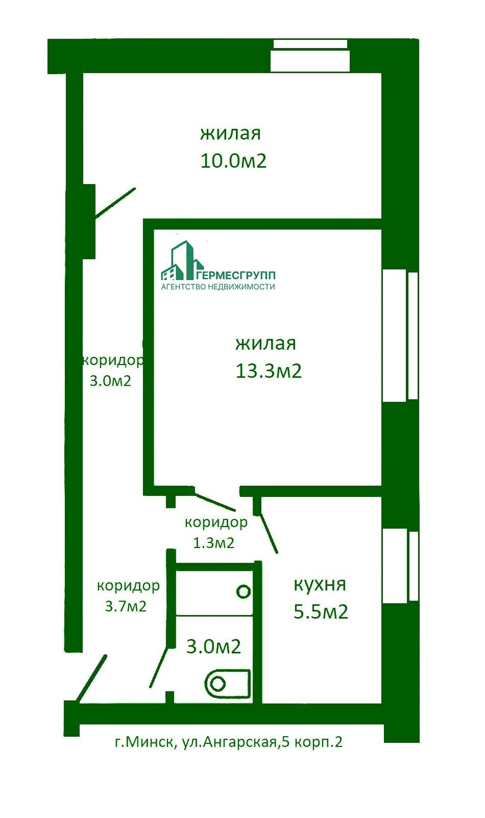 2-комнатная квартира по адресу Минск, Ангарская ул., д. 5, к. 2, 2-комн.