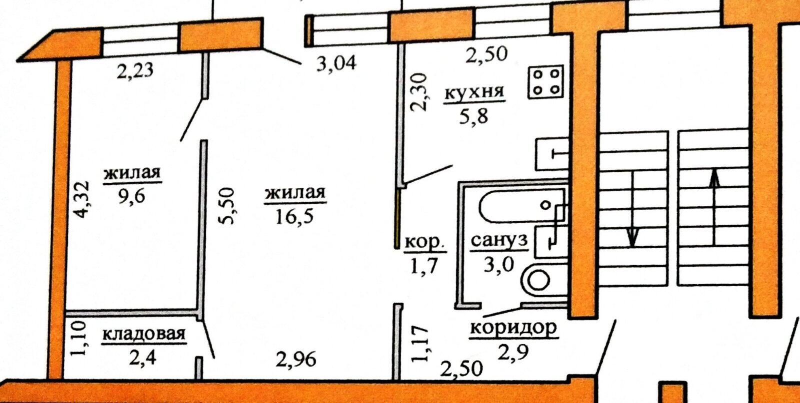2-комнатная квартира по адресу г. Лида, 8 Марта ул., д. 5