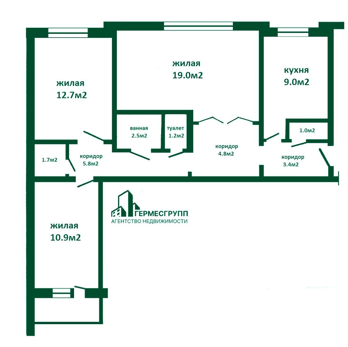 3-пакаёвая кватэра па адрасе г. Лида, Варшавская ул., д. 44