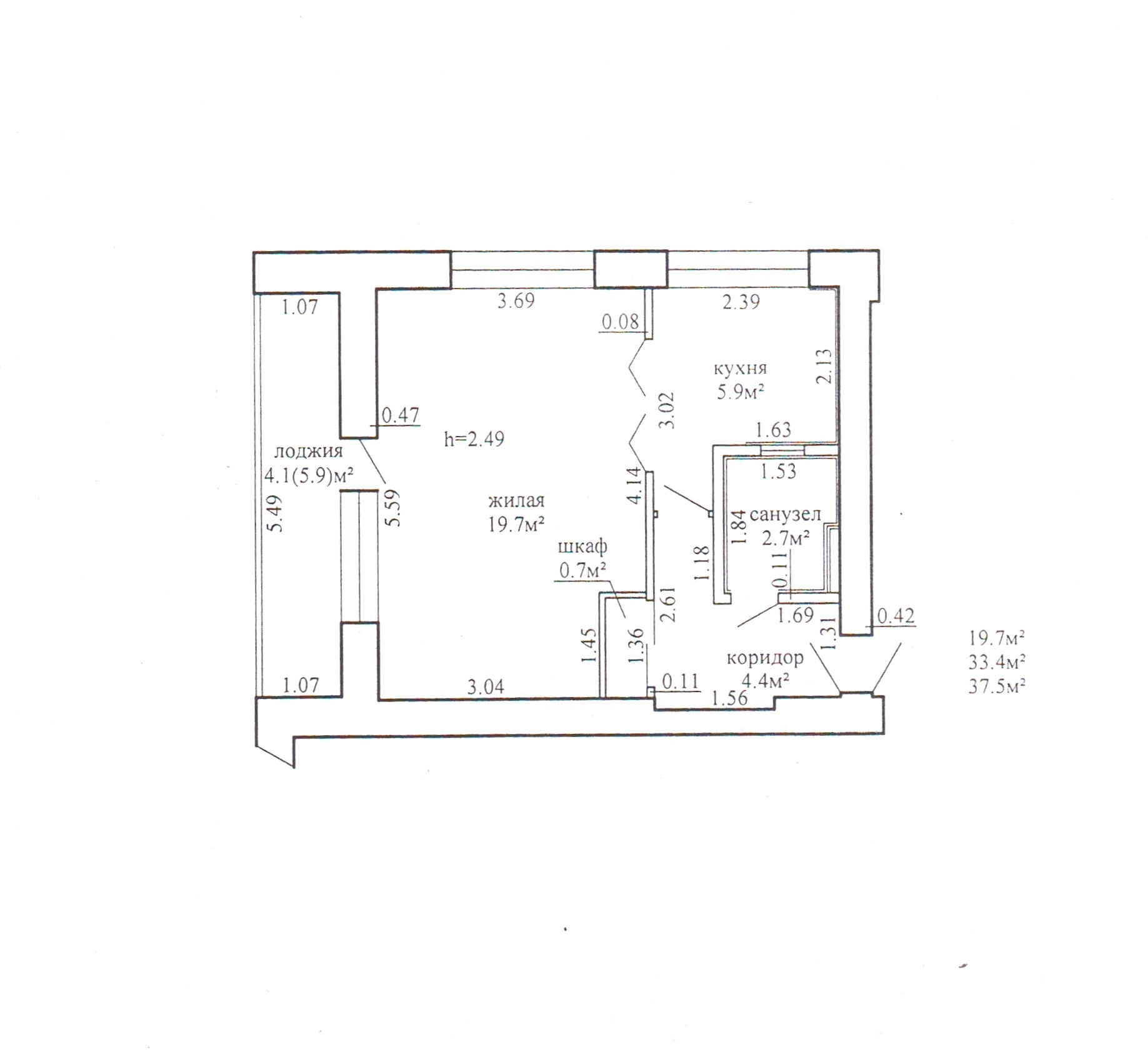 1-комнатная квартира по адресу  1 кв. по ул.Куйбышева,д.30