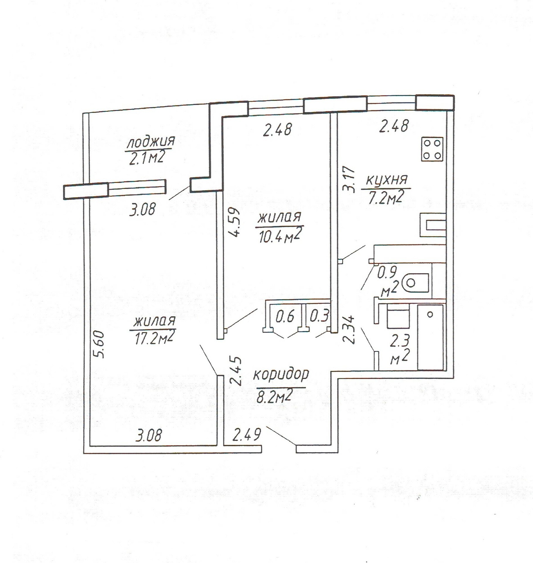 2-комнатная квартира по адресу 2 кв. по ул.Матусевича,д.27
