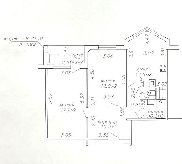 2-комнатная квартира по адресу 2 кв. по ул.Люцинская,д.21