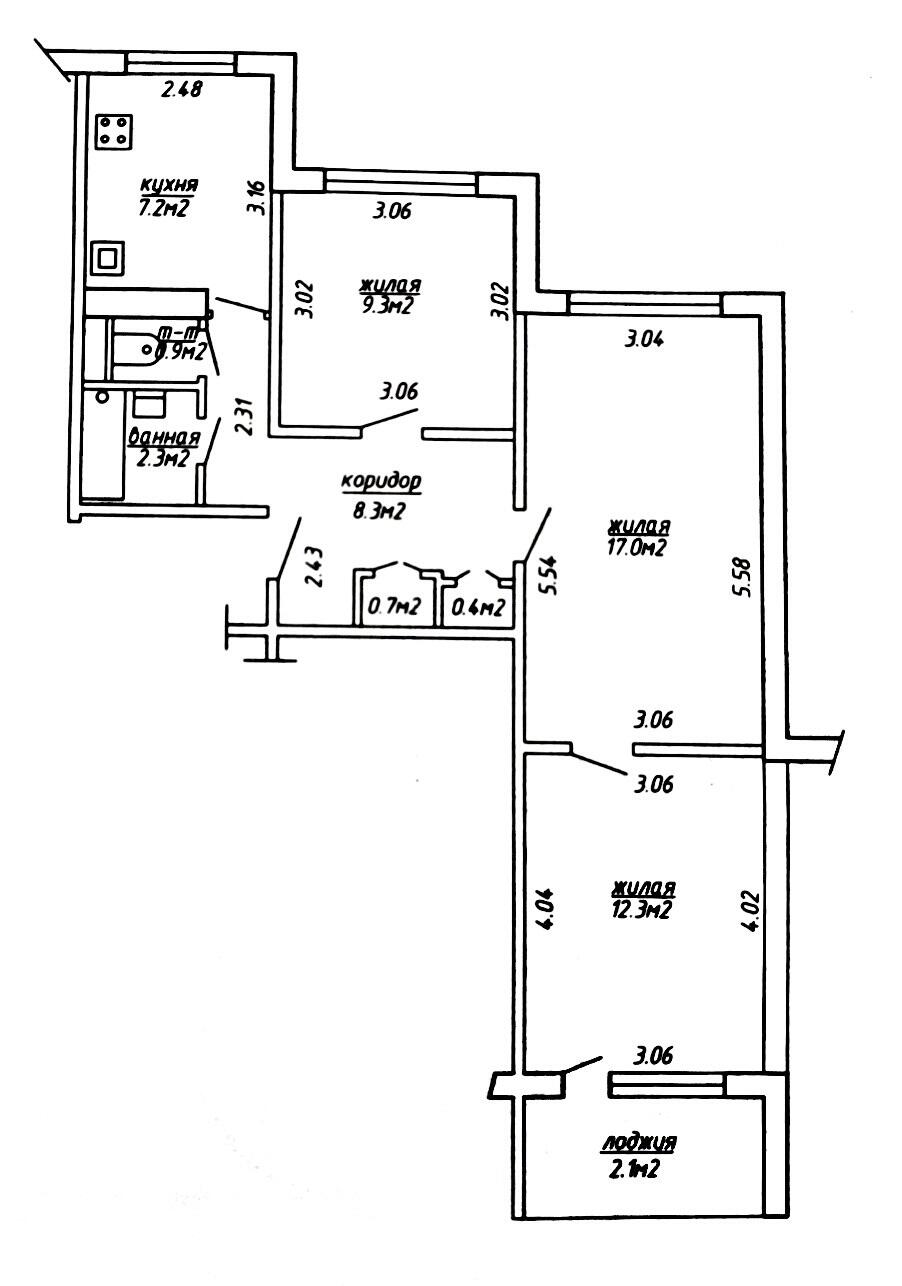 3-комнатная квартира по адресу г. Минск, Логойский тракт, д. 39, к. 2