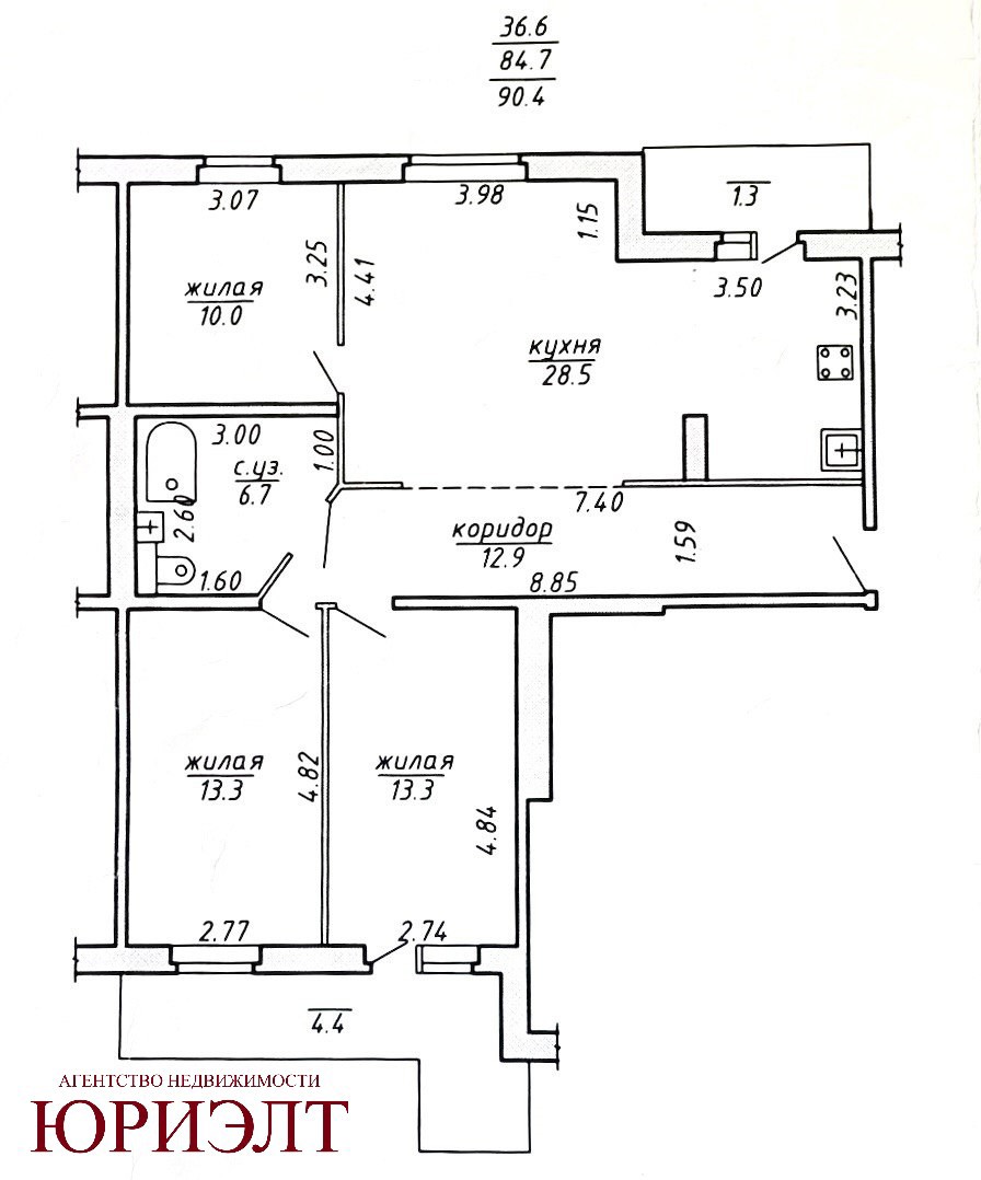 3-комнатная квартира по адресу ул. Терешковой, 26к5, Витебск, Витебская область