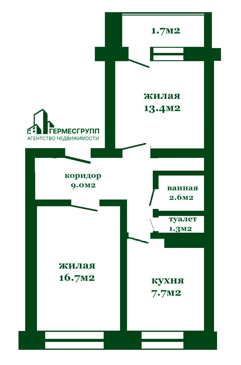 2-комнатная квартира по адресу г. Лида, Тухачевского ул., д. 77