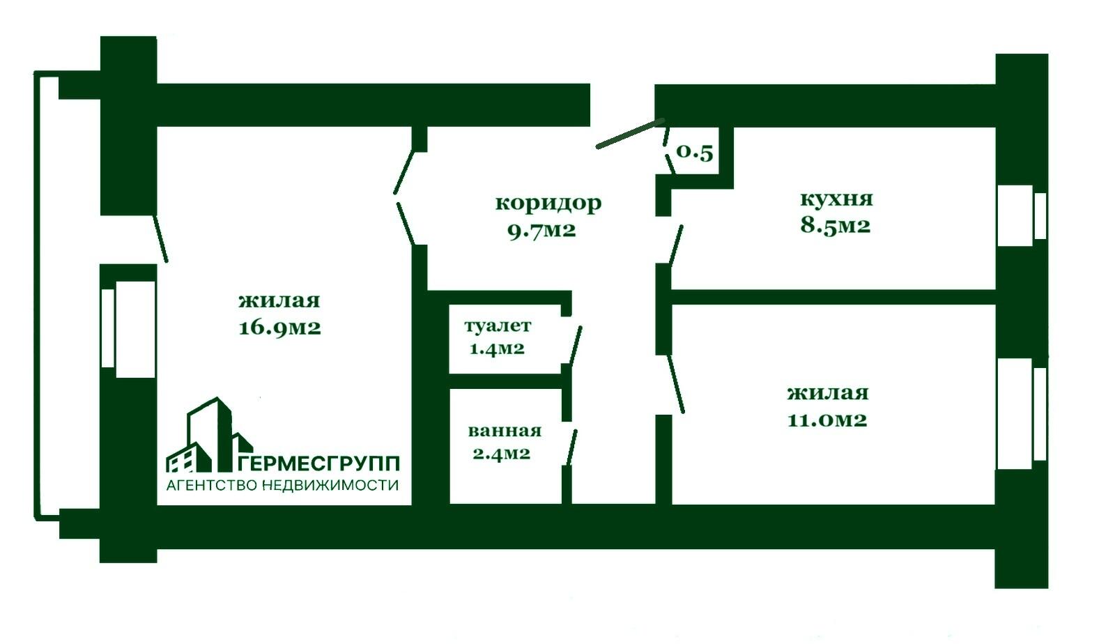 2-комнатная квартира по адресу г. Лида, Хасановская 1-я ул., д. 46