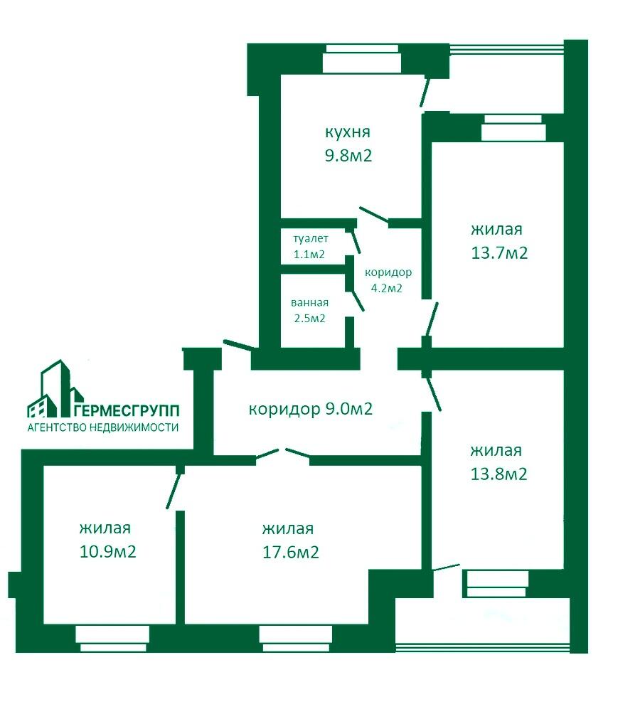 4-комнатная квартира по адресу г. Лида, Хасановская 1-я ул., д. 64