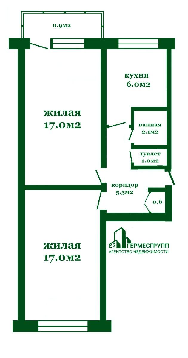 2-комнатная квартира по адресу г. Лида, Ленинская ул., д. 28, к. А