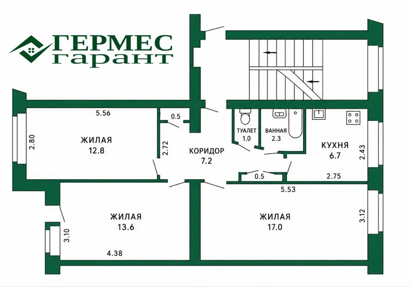 3-комнатная квартира по адресу ул. Куйбышева, 23к1, Лида, Гродненская область